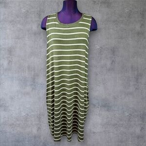 Time & Tru Olive Green Striped Maxi Dress‎ Size 2XL Women's Plus